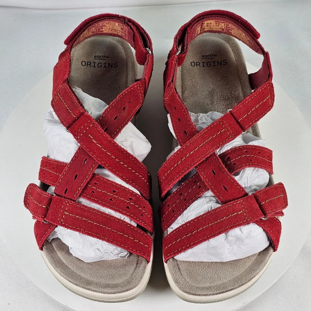 Earth Origins Sammie Red Pepper Suede Strappy Comfort Sport Sandals Womens 9.5 M